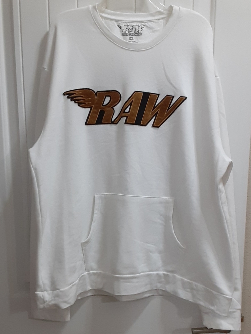 Rawyalty RAW Own The Now White Crewneck Sweatshirt 3XL Brown Chenille Wing Patch